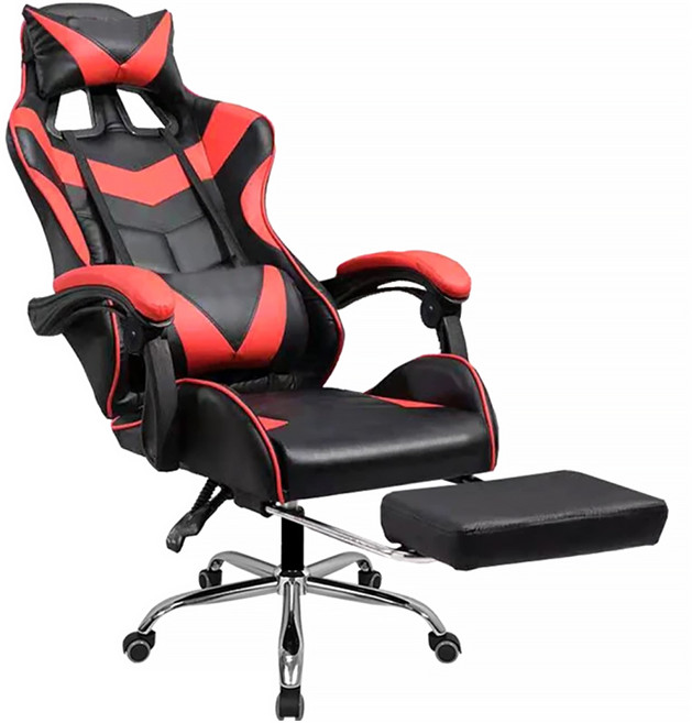 C-FLY 時尚家居 極速電競皮椅 升級擱腳抬, 黑紅