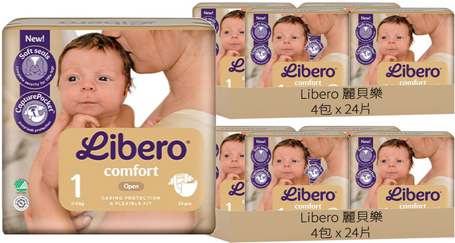Libero 麗貝樂 Comfort 黏貼型尿布 2~5kg, 第1階段, 192片