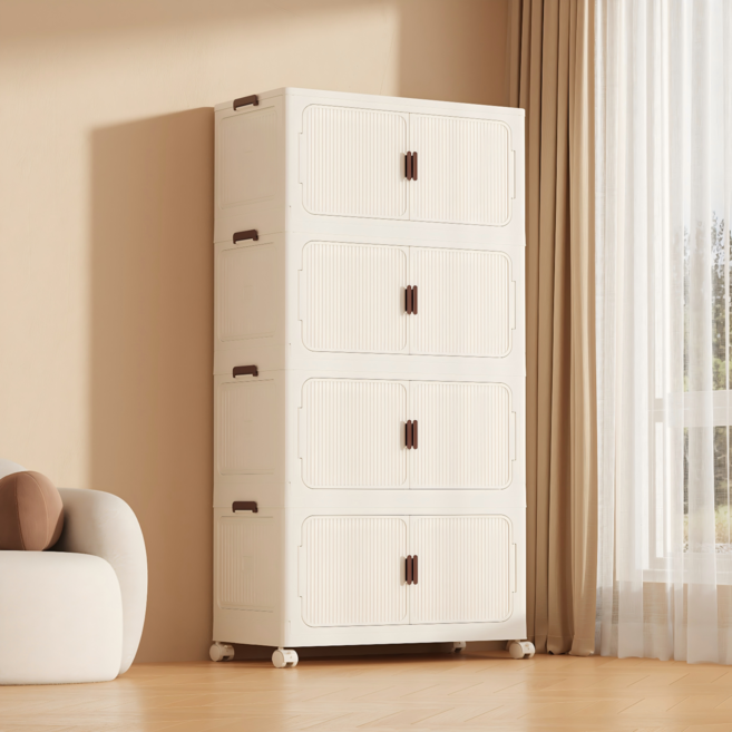 프란다스 접이식 폴딩 리빙박스 수납함 대형, 화이트 + 화이트, 4개