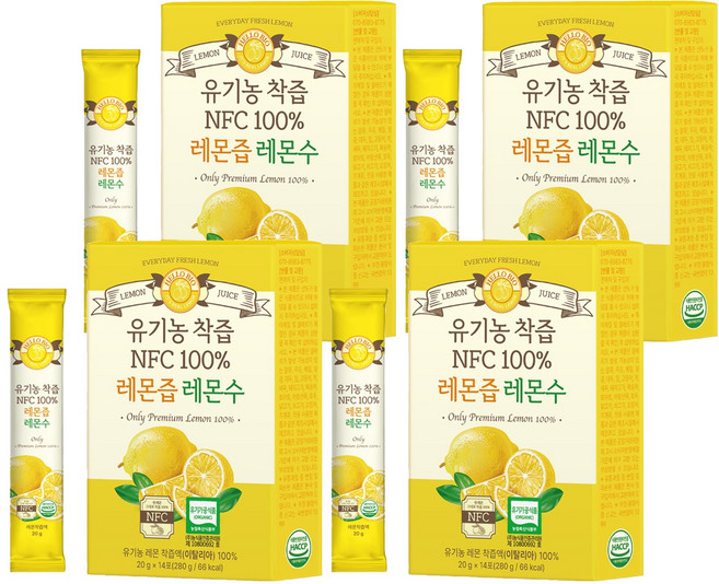헬로바이오 유기농 착즙 NFC 100퍼센트 레몬즙, 280g, 4개