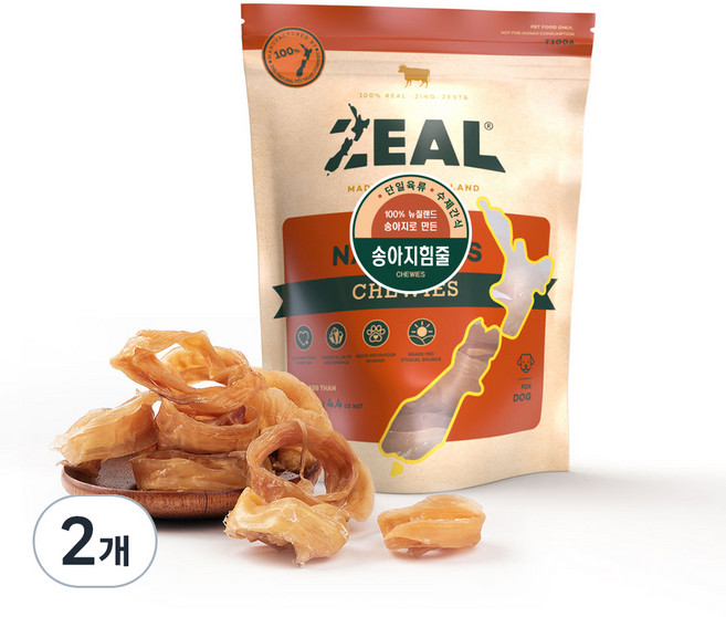 질 뉴질랜드산 강아지 수제 오래먹는간식, 송아지힘줄, 125g, 2개