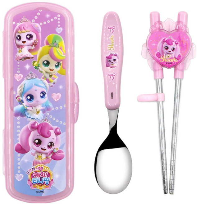 르번 프린세스 캐치티니핑 한손에 수저 + 케이스 세트, 하츄핑, 1세트, 스푼 + 젓가락 + 케이스