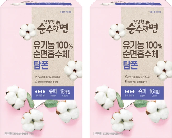 건강한순수한면 탐폰, 슈퍼, 16개입, 2개 - 쿠팡