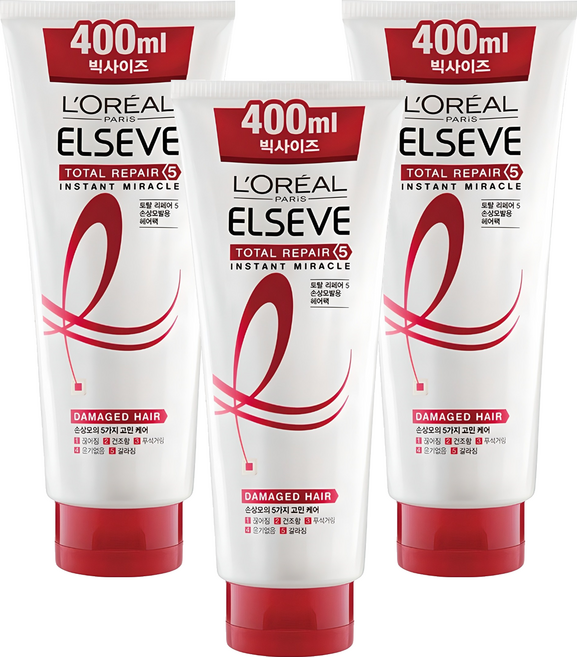 로레알파리 엘세브 토탈 리페어 5 인스턴트 미라클 헤어팩, 400ml, 3개