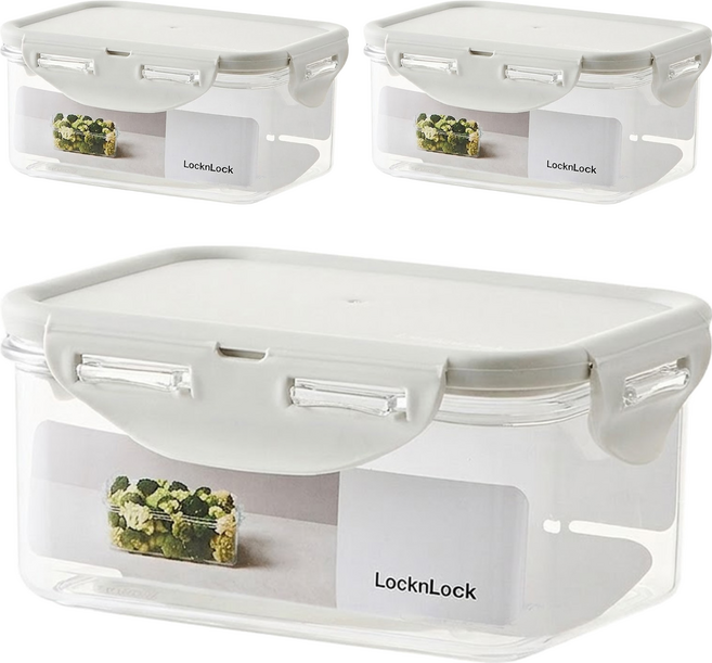 LocknLock 樂扣樂扣 BISfree 純淨輕透方形保鮮盒, 3個容器+3個蓋子, 1組