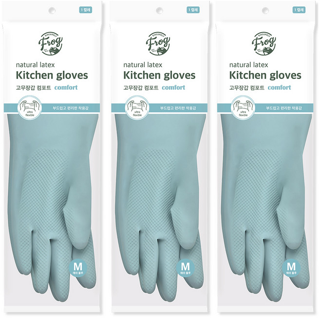 프로그 라텍스 컴포트 고무장갑, 애쉬블루, 중(M), 3세트