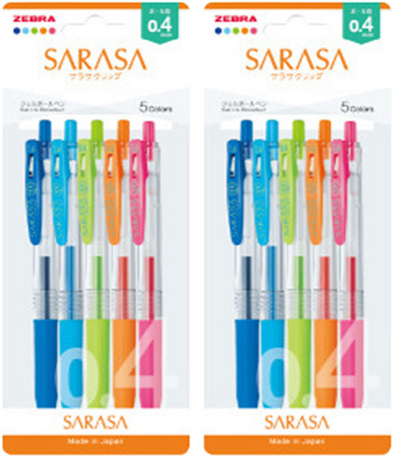 제브라 사라사 클립 NEW 펜 5종 세트 0.4mm, 코발트 블루, 라이트 블루, 라이트 그린, 오렌지, 핑크, 2세트