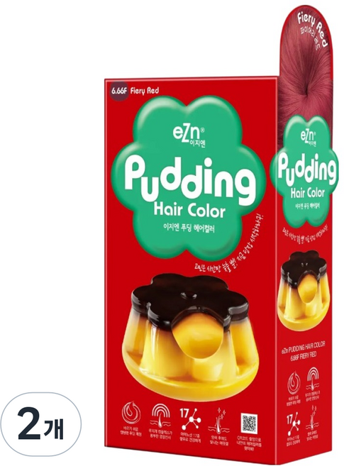 eZn 푸딩 셀프 염색제 젤형 140ml, 6.66F 파이어리 레드, 2개