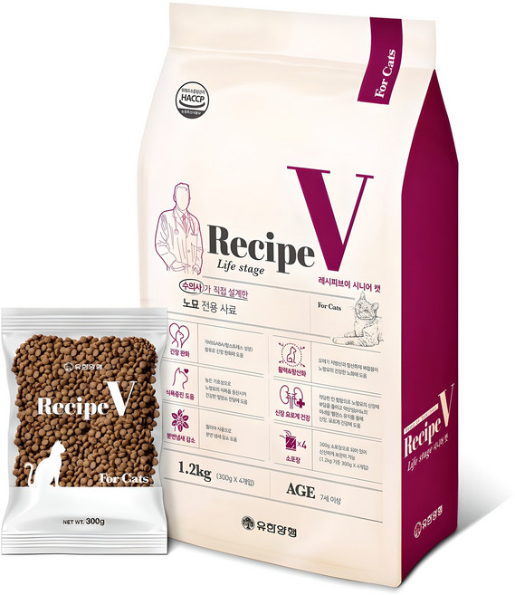 유한양행레시피브이 고양이 처방식 사료, 시니어, 1.2kg, 1개