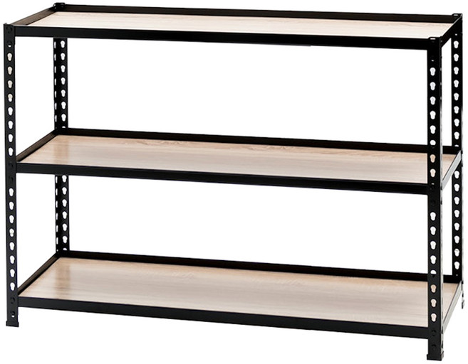 AMOS 亞摩斯 免螺絲角鋼木板貨架, 3層, 黑色