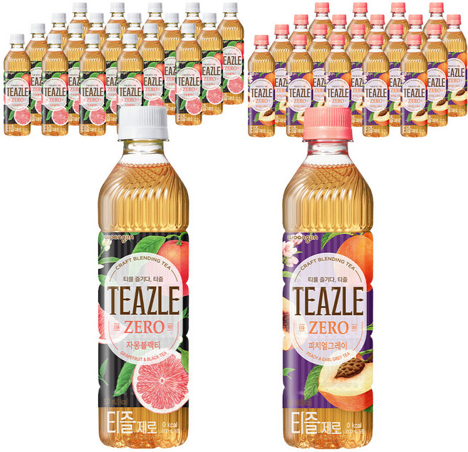 티즐 제로 자몽블랙티 500ml 20p + 피치얼그레이 500ml 20p, 40개
