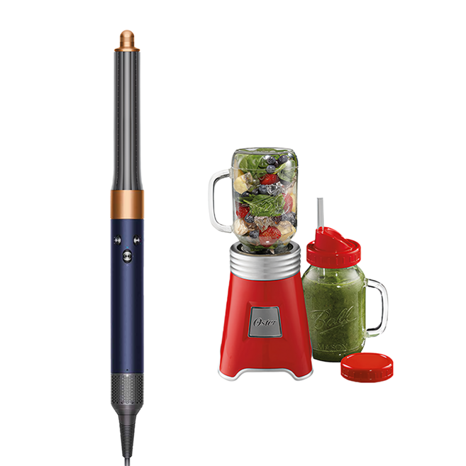 dyson 戴森 HS05 Airwrap 多功能造型捲髮器 長版 395951-01 + OSTER BALL 隨鮮瓶果汁機 款式隨機 原廠保固, 普魯士藍