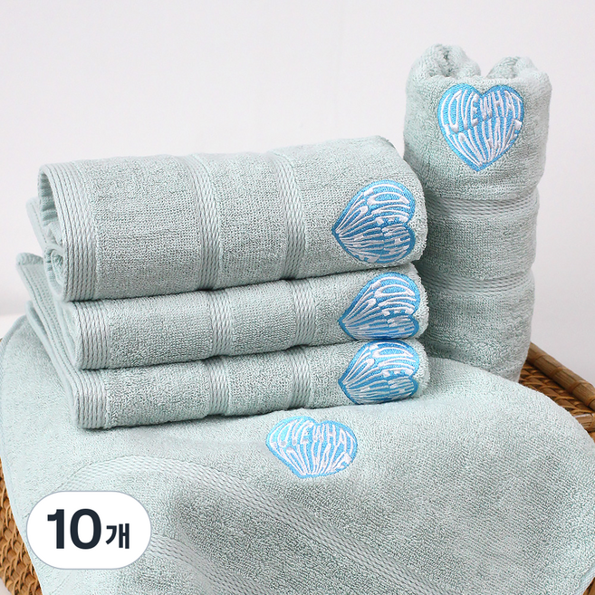 SOFT TOUCH 純棉愛心刺繡 Kitsch 毛巾 160g 棉紗, 10個, 薄荷綠