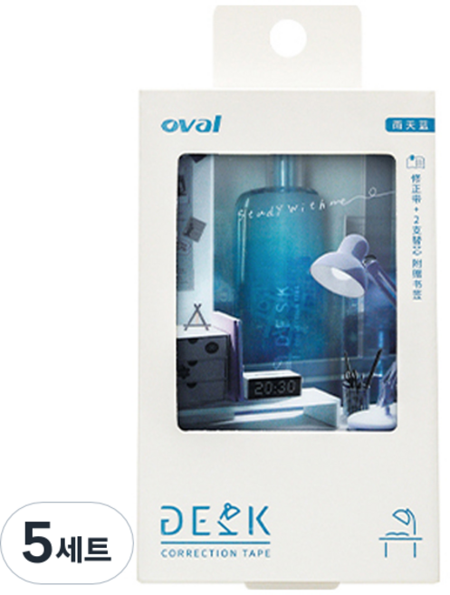 oval 歐文 桌上型修正帶 + 2入替換帶組合, 雨藍色(修正帶), 透明(替換帶), 5套