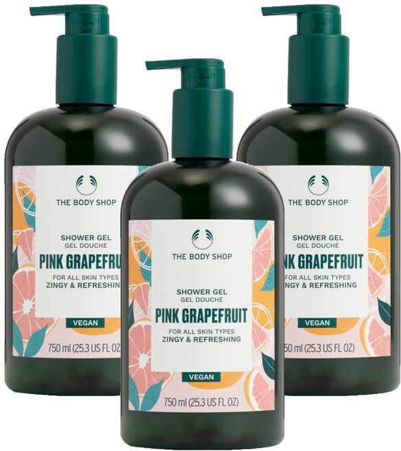 더바디샵 핑크 그레이프후룻 대용량 바디워시, 750ml, 3개