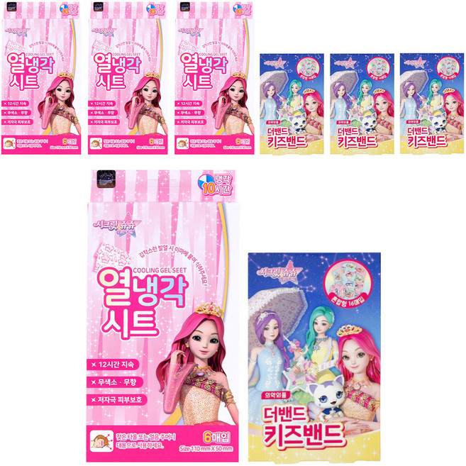 시크릿쥬쥬 열냉각시트 6p + 키즈밴드 혼합형 16p 세트, 4세트