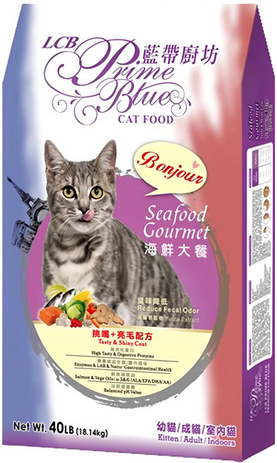 LCB 藍帶廚坊 幼貓/成貓/室內貓適用 乾糧, 挑嘴 + 亮毛, 18.14kg, 1袋