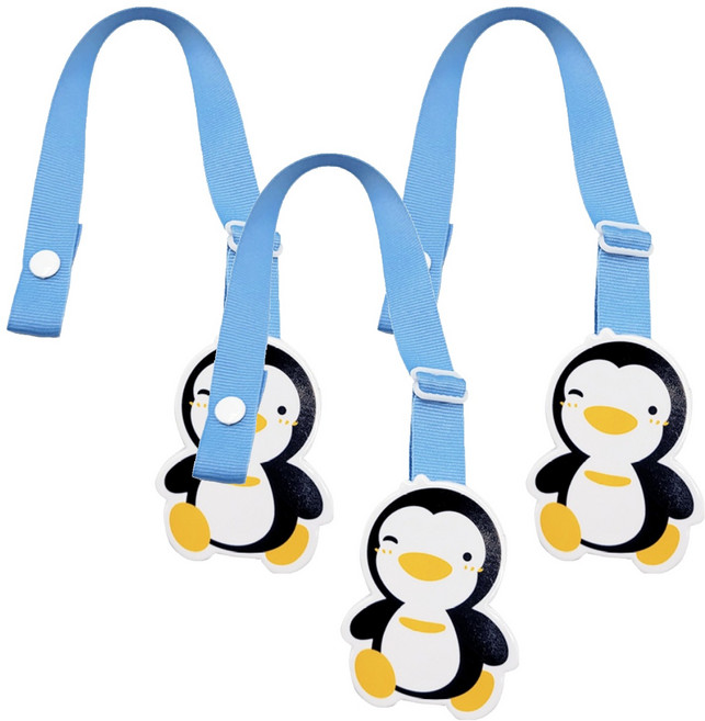 PUKU 藍色企鵝 造型奶嘴鍊 特殊夾扣設計, 藍色, 3條