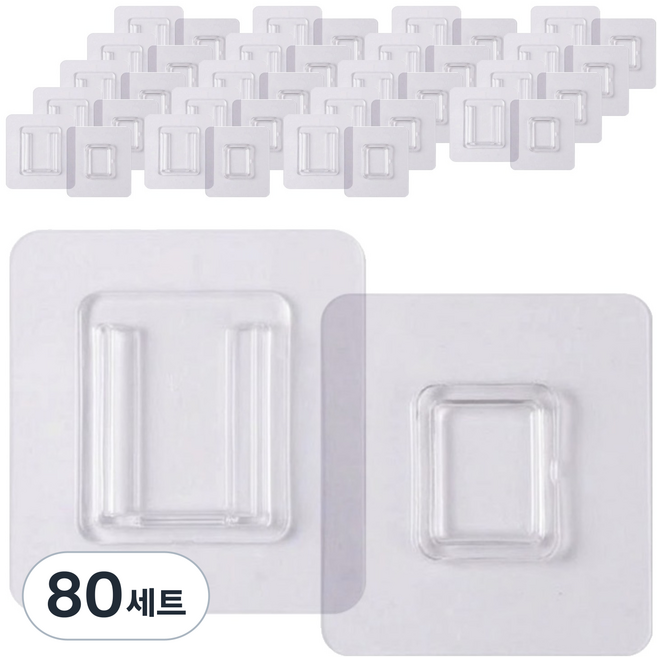 굿무드 다용도 리모컨 액자 공중부양 접착식 후크 스티커 2종 세트, NEW 투명, 80세트