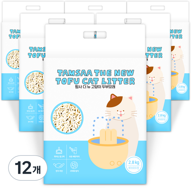 탐사 더 뉴 압축 고양이 두부 모래, 7L, 12개, 베이비파우더향