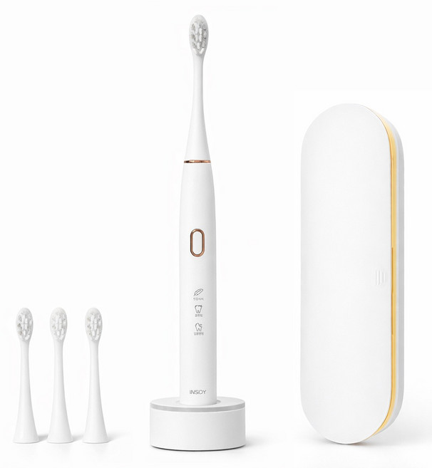 인사이디 IPX7 방수 미세모 굵은모 진동 음파 전동칫솔, IET-3, 화이트, 1개