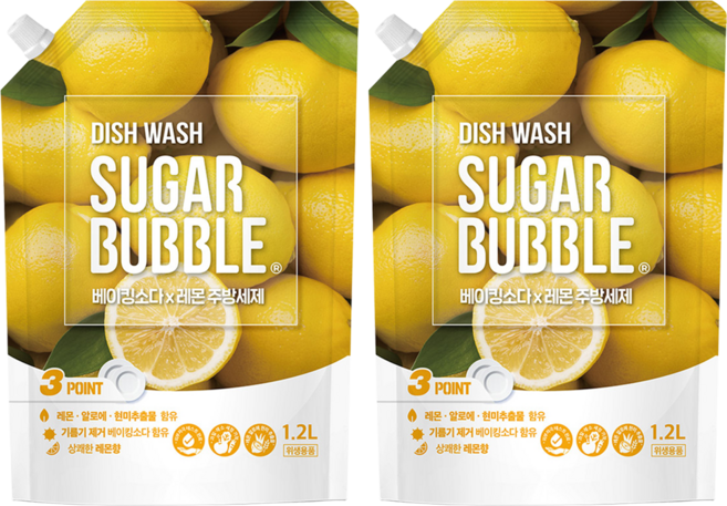 슈가버블 베이킹소다 레몬 주방세제, 2개, 1.2L
