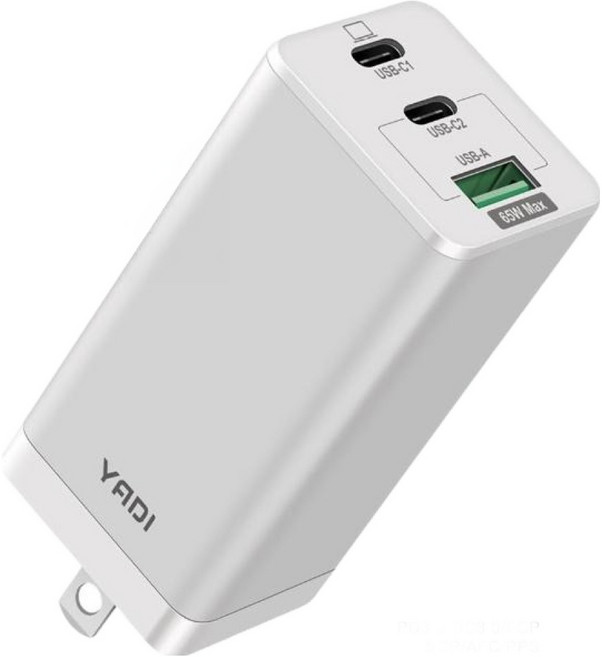 YADI 亞第 65W 2C1A氮化鎵快充充電器, 白色, 1個