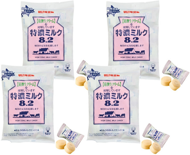 UHA 미카쿠도 토쿠노 밀크 캔디 8.2, 115g, 4개