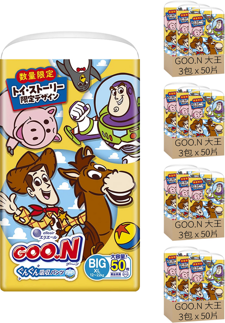 GOO.N 大王 日本境內版 瞬吸貼合褲型尿布 迪士尼版 12~22kg, XL, 600片