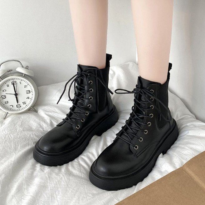 Aboutshoe 女款側邊鬆緊帶綁帶軍靴 TSP1144