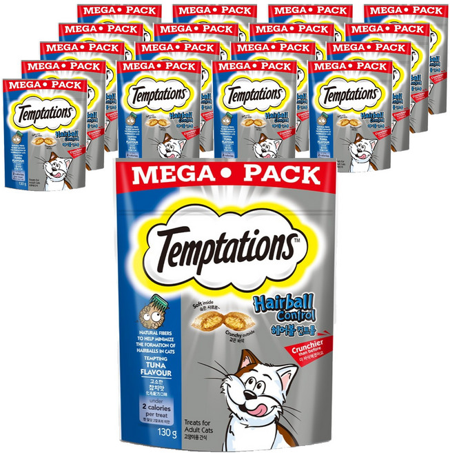 템테이션 고양이 헤어볼 컨트롤 스낵 간식, 고소한 참치맛, 130g, 18개