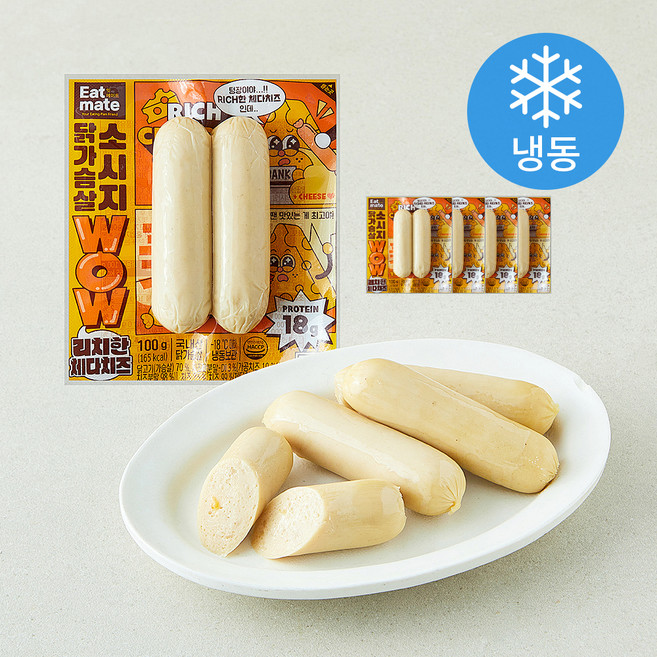 잇메이트 WOW 리치한 체다치즈 닭가슴살 소시지 (냉동), 100g, 5개