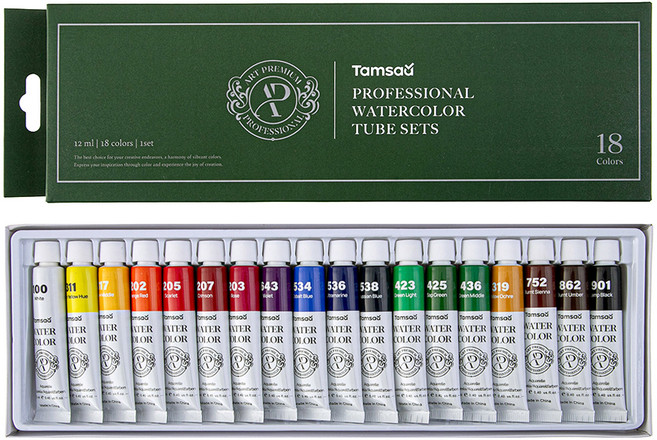 탐사 전문가용 수채화 튜브 물감, 12ml, 18색