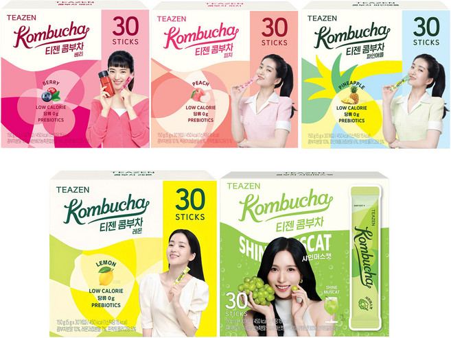 티젠 콤부차 베리 5g 30p + 레몬 5g 30p + 샤인머스켓 5g 30p + 피치 5g 30p + 파인애플 5g 30p, 1세트