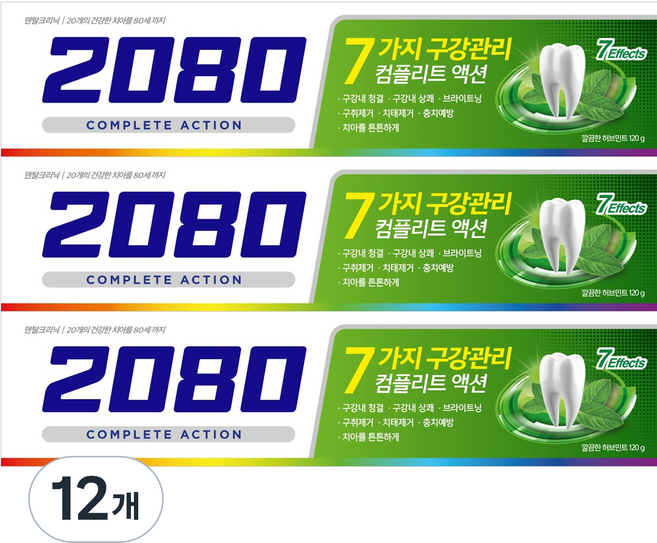 2080 컴플리트액션 치약 허브민트향, 120g, 12개