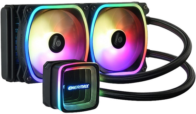 ENERMAX 安耐美 AQUAFUSION ADV CPU水冷散熱器 導光圈無限鏡射燈效 專利雙腔體水冷頭設計 RGB燈效控制, ELC-AQFA240-SQA, 黑色, 1盒