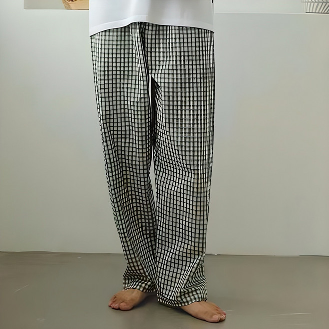 글램공감 커플용 통기성 모네 체크 면 잠옷 바지