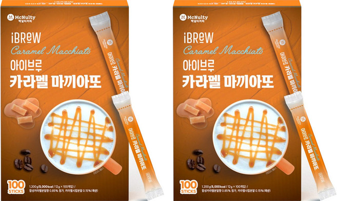 맥널티커피 아이브루 카라멜 마끼아또 커피믹스, 2개, 100개입, 12g