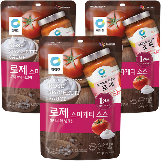 청정원 로제 스파게티 소스 토마토와 생크림, 170g, 3개