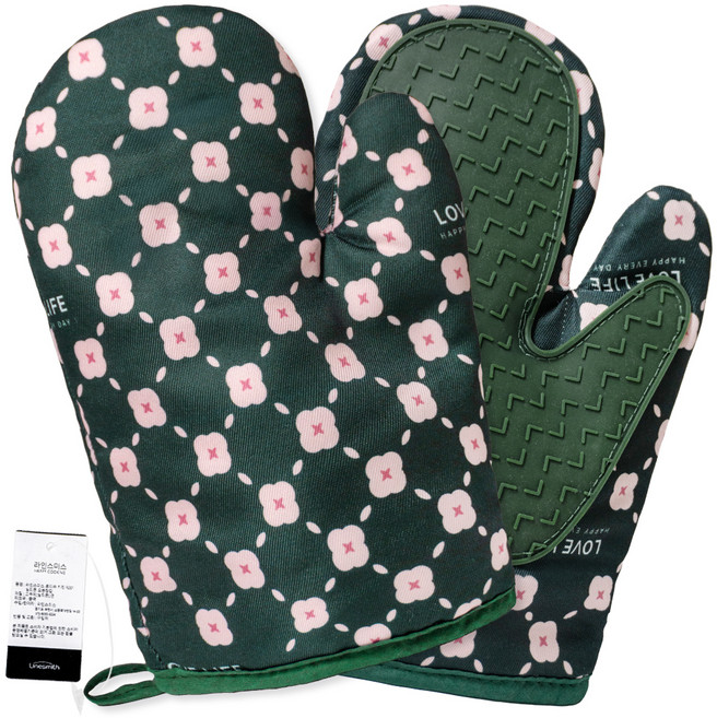 라인스미스 로디슈 키친 R201 실리콘 오븐장갑 양손착용, 딥그린, 1세트