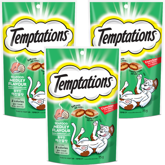 템테이션 고양이 스낵, 해산물맛, 75g, 3개