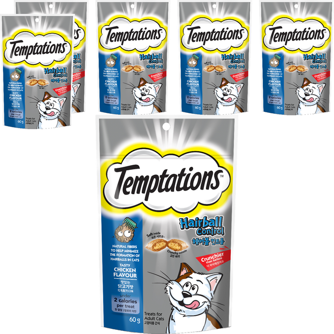 템테이션 고양이 헤어볼 컨트롤 스낵, 닭고기맛, 60g, 6개