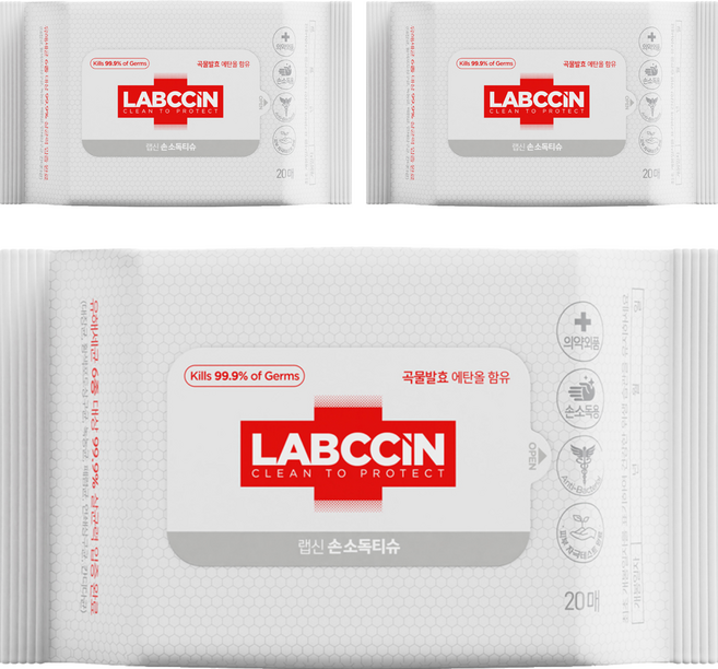 랩신 손소독 티슈, 20매입, 3개