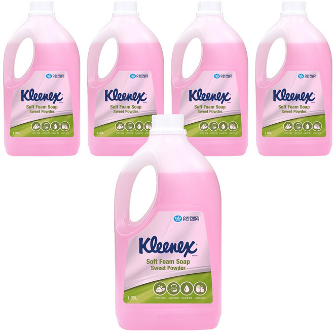크리넥스 소프트 폼 솝 스윗파우더향, 1.95L, 5개