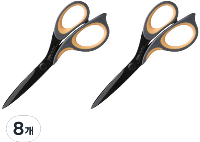 델리 날카로운 스텐 곡선 손잡이 다용도 가위 중형 D0216, 8개, 블랙