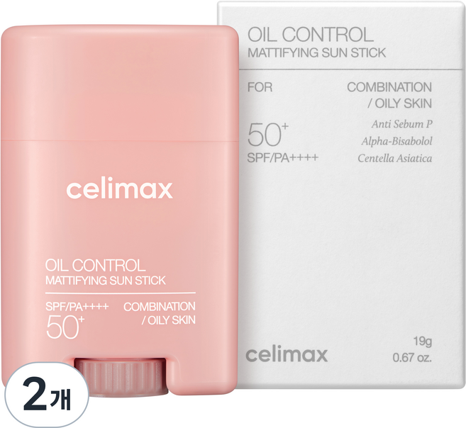 celimax 控油霧面防曬棒 SPF50+ PA++++, 19克, 2個