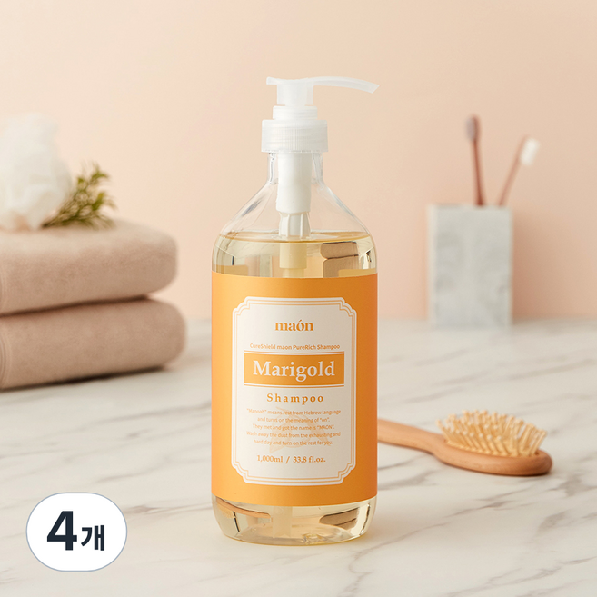 큐어실드 마온 퓨어리치 샴푸 매리골드 유자향, 1L, 4개