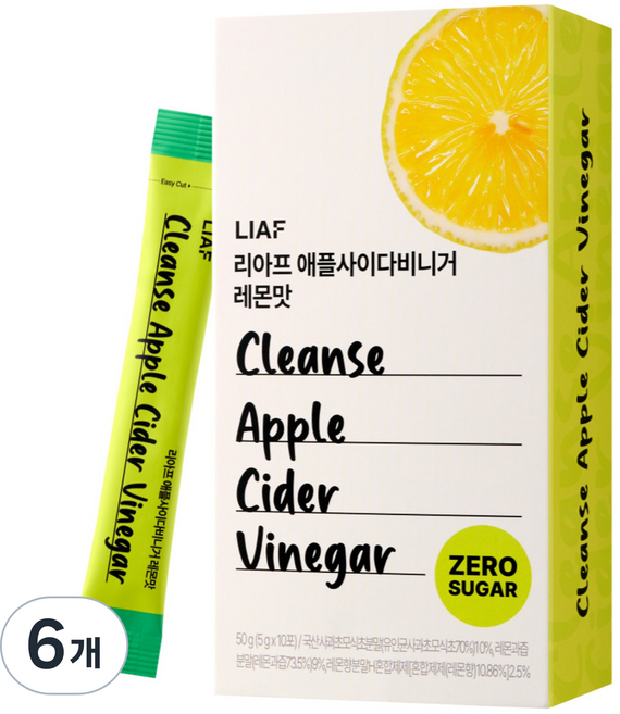 리아프 애플사이다비니거 레몬맛 제로슈가, 50g, 6개