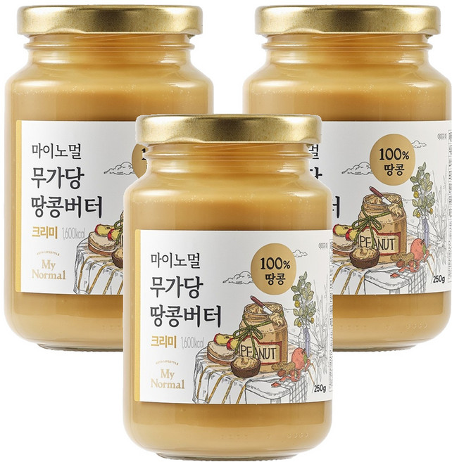마이노멀 무가당 땅콩버터 100% 크리미, 250g, 3개