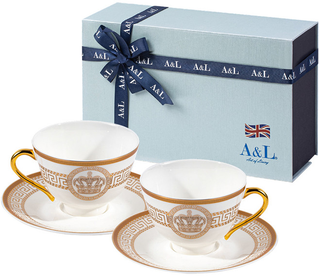 A&L 骨瓷咖啡對杯禮盒組, 英倫之冠 白色, 1組